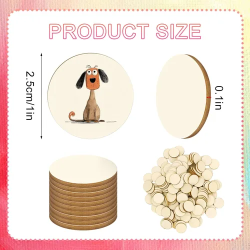 Miniatura 2 de 100 piezas de círculos de madera sin terminar - disco redondo de 1 pulgada en blanco, adornos de madera natural cortados para decoración