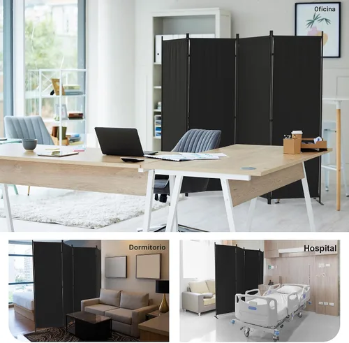 Miniatura 7 de Divisor de habitación, pantalla de privacidad plegable de 4 paneles, separación portátil de 88 pulgadas con 3 pies de metal, divisores de habitación