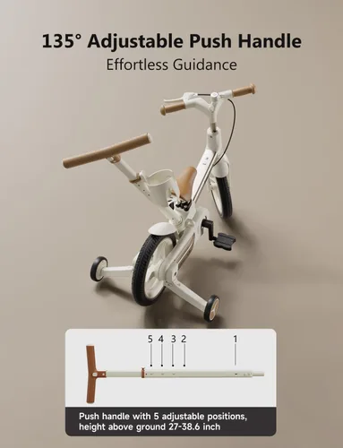 Miniatura 6 de lecoco Bicicleta para niños pequeños con mango de empuje 6 en 1 para niños, juguetes de bicicleta de equilibrio con ruedas de entrenamiento