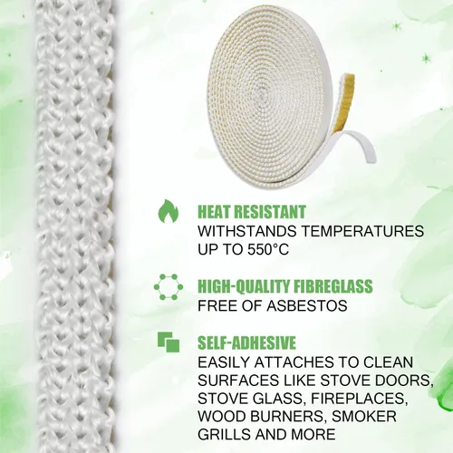 Miniatura 3 de Cinta de sellado de repuesto para chimenea, 10 pies x 0.4 pulgadas, resistente al calor, autoadhesiva, de fibra de vidrio, junta de sellado