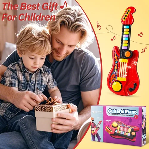 Miniatura 7 de Guitarra-Piano Infantil 2-en-1 Instrumento Musical, Guitarra para Niños Pequeños de 3-5 Años, Niños y Niñas, Juguete Educativo Ajustable, para Rojo