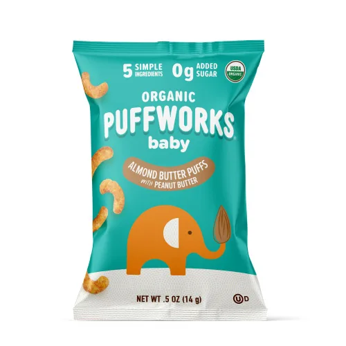 Miniatura 13 de Puffworks Baby Organic Peanut Butter Puffs, perfecto para la introducción temprana del maní, proteína a base de plantas, USDA orgánico, sin gluten