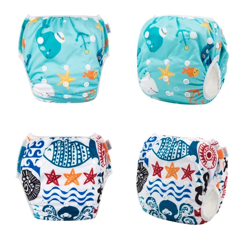 Miniatura 115 de Alva, Pañales de bebé para nadar, paquete de 2 unidades, talle único, reutilizable, lavable y ajustable de 0 a 36 meses. Tamaño de 10 a 40 lbs