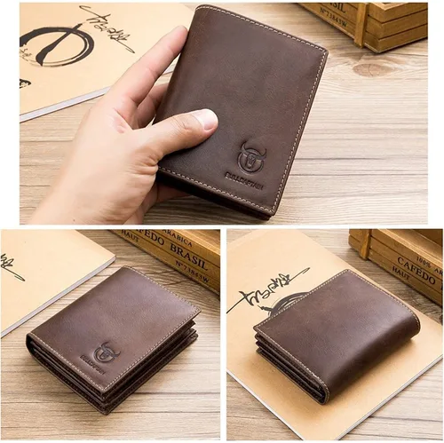 Miniatura 3 de BULLCAPTAIN Cartera de cuero genuino para hombres con bloqueo RFID billeteras de identificación con ventana de crédito titular de la tarjeta
