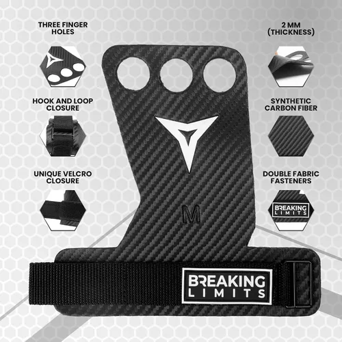 Miniatura 4 de BREAKING LIMITS Crossfit Grips - Puños de gimnasia de 3 agujeros, agarre de mano de carbono, Calleras para Crossfit, agarre de gimnasia para hombres