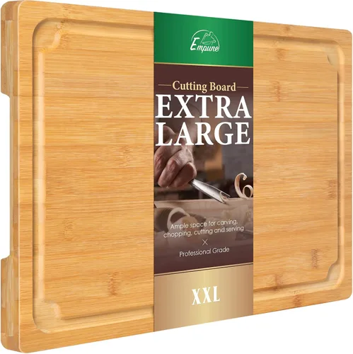 Tabla de Cortar 2XLarge, Tablas de Cortar de Bambú de 20" para Cocina con Ranura para Jugo y Asas, Tabla de Cortar de Cocina para Carne, Tabla de