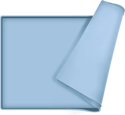 Miniatura 24 de Tapete de comida para perros, bandeja de comida impermeable de silicona, mantel individual antideslizante para mascotas, borde elevado de 0.6