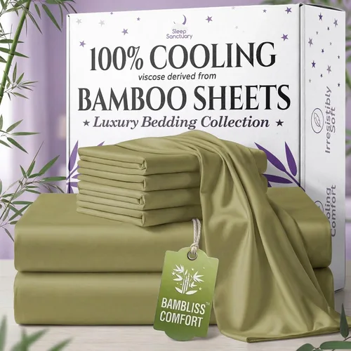 Miniatura 21 de SLEEP SANCTUARY - Juego de sábanas 100% viscosa derivada de bambú tamaño individual 4 piezas – Sábanas de lujo BamBliss de enfriamiento