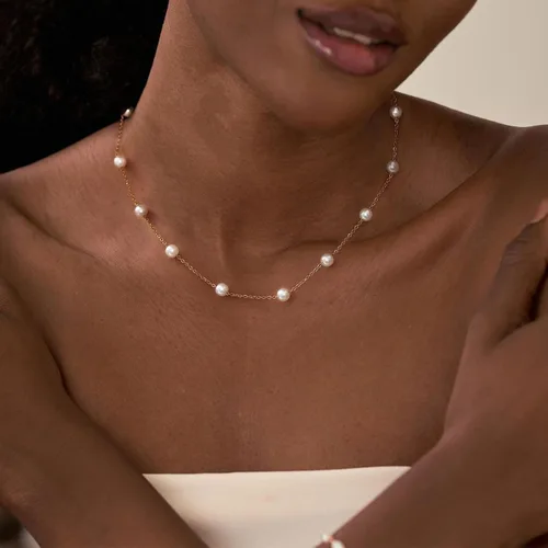 Miniatura 2 de HANLI Collar de perlas de oro chapado en oro de 14 quilates, delicado collar de perlas de agua dulce, collar de perlas simples para el día a día