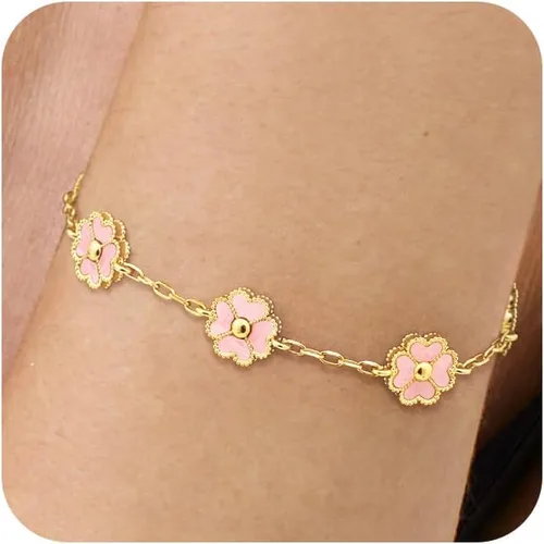 Miniatura 9 de NECOCY Pulsera de trébol para mujer, moderna chapada en oro de 18 quilates, cuatro hojas, juego de pulseras de flores de la suerte, ajustables