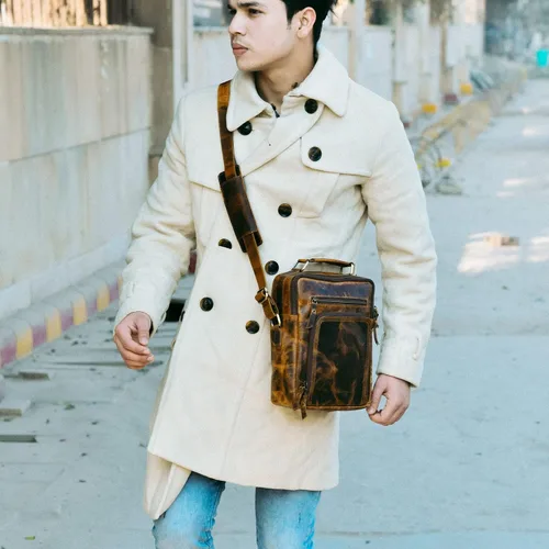 Miniatura 2 de Bolso bandolera pequeño de cuero para hombre, bolso de cuero para hombre, bolso de hombro vintage, bolso cruzado para el trabajo