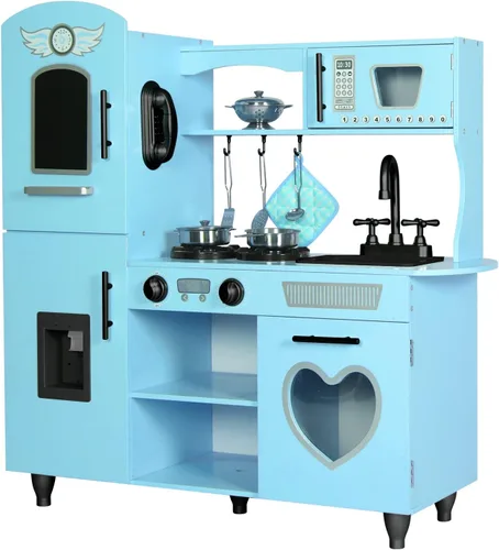 Miniatura 9 de TaoHFE Juego de Cocina de Juguete, Juego de Cocina Azul para Niños de 4 a 8 Años, Juego de Cocina para Niñas y Niños, Juego de Cocina de Madera