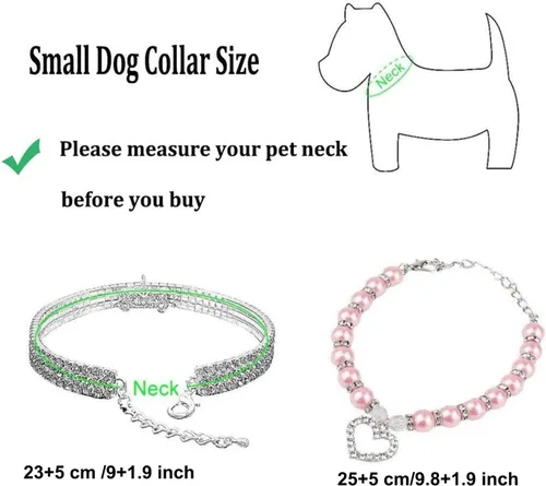 Miniatura 2 de Juego de Collar y Correa de Perro con Diamantes de Imitación y Perlas, Ajustable, Perros/Gatos Pequeños, Hembra, Elegante, Perla