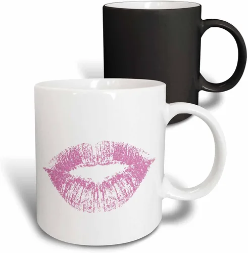 Miniatura 11 de 3dRose Girly Pink Kiss Lips 15oz Two-Tone Black Mug