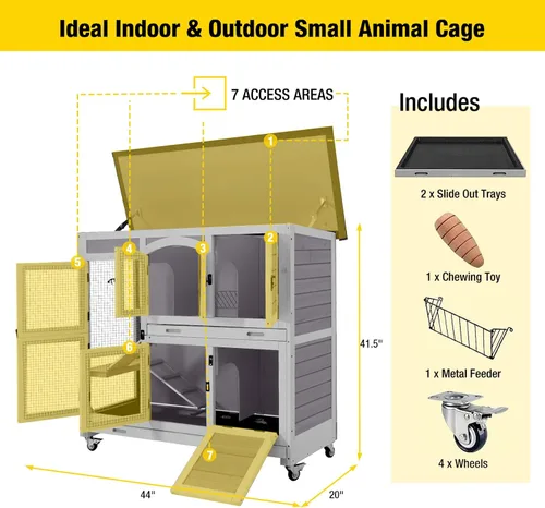 Miniatura 4 de Aivituvin - Conejera de dos pisos con ruedas para conejos, jaula para conejos de interior y exterior con 2 bandejas profundas sin fugas