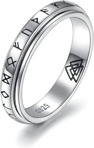 Miniatura 7 de 925 Sterling Silver Spinner Fidget Ring for Women: Musical Note Viking Rune Heartbeat Anxiety Stress Relieving Rotatable Ring Faith Hope Love