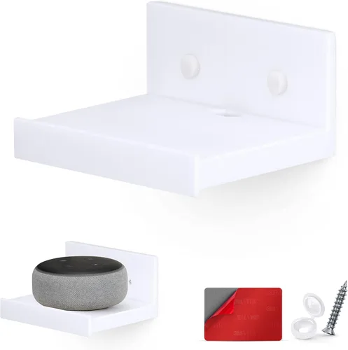 BRAINWAVZ Estante flotante pequeño de 5 pulgadas, adhesivo y atornillado, para altavoces Bluetooth, cámaras, plantas, juguetes, libros y más, Blanco