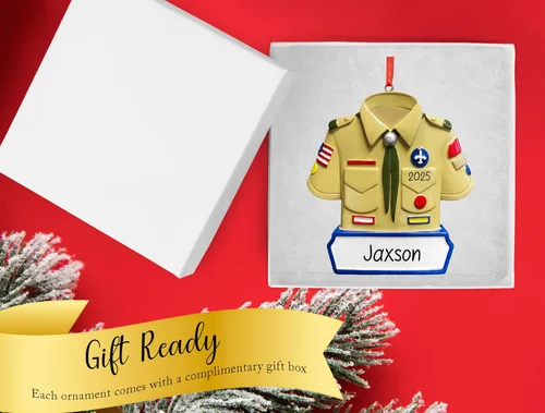 Miniatura 2 de Adorno Personalizado de Uniforme de Boy Scout para Navidad 2025 Adorno para Árbol de Navidad para Scout Masculino Recuerdo Único de Primer