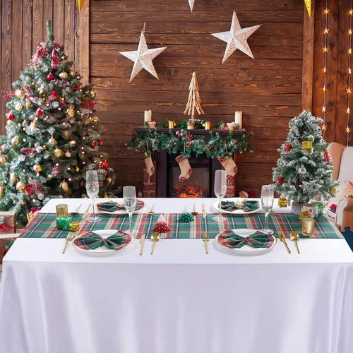 Miniatura 6 de Camino de mesa a cuadros de Navidad de búfalo, camino de mesa rectangular de cuadros de Navidad para decoración de mesa de cena de fiesta de Navidad