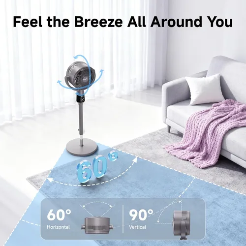 Miniatura 3 de Ventilador de pedestal oscilante, ventilador de pie ultra silencioso de 25 dB con 8 velocidades, temporizador de 12 horas, circulación de aire