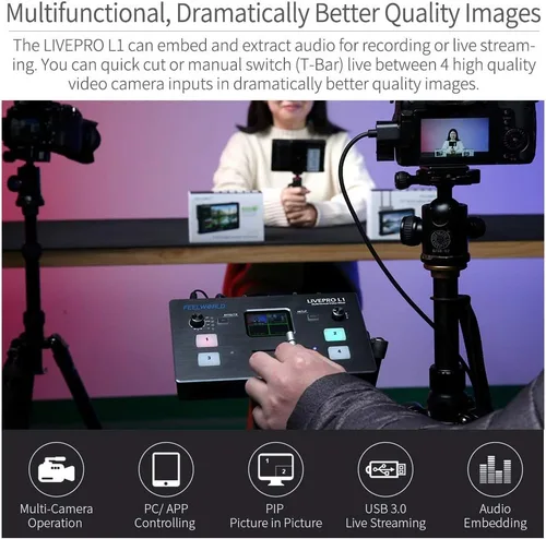 Miniatura 5 de FEELWORLD LIVEPRO L1 4 x HDMI Entradas Multi Formato Video Mezclador Conmutador USB 3.0 Salida en tiempo real Transmisión en vivo Multi Cámara