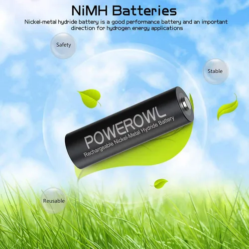 Miniatura 9 de POWEROWL Baterías AA recargables con cargador, paquete de 8 baterías de alta capacidad de 2800 mAh de baja autodescarga Ni-MH doble A con cargador