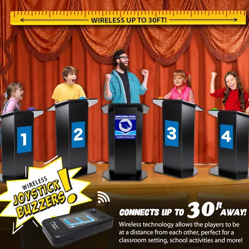 Miniatura 5 de Teacher's Choice Sistema de Botón de Buzzer de Juego para 4 Jugadores con Luz Inalámbrica Muestra al Jugador Ganador Sonidos Fuertes y Únicos