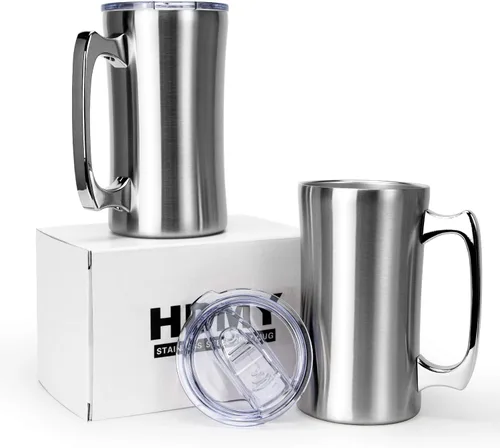 Miniatura 8 de Tazas de acero inoxidable de doble pared de 20 onzas, taza de metal para café, té y vino, tazas aisladas con asas que mantienen las bebidas frías