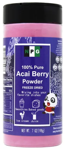 NPG Polvo liofilizado de bayas de acai de 7 onzas, superalimento sin semillas con una textura fina en polvo para batidos, bebidas y colorantes