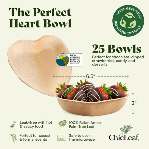 Miniatura 2 de Chic Leaf Cuencos de hoja de palmera – Mini platos desechables estilo bambú en forma de corazón – Platos de papel alternativos para bodas y fiestas