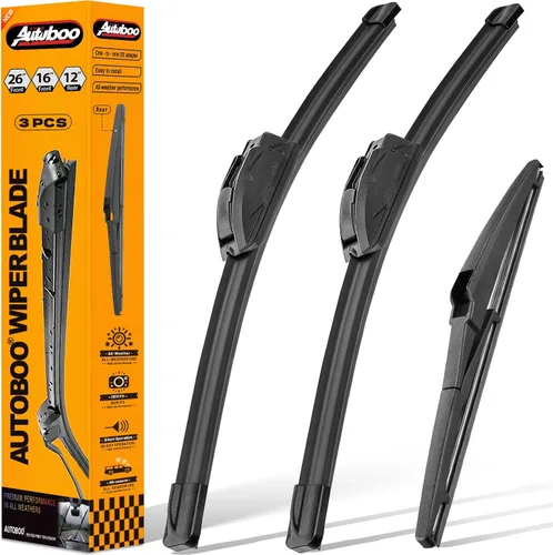 AUTOBOO Limpiaparabrisas de 26 + 16 pulgadas con limpiaparabrisas trasero de 12 pulgadas de repuesto para Toyota RAV4 2019 2020 2021 2022 2023 2024,