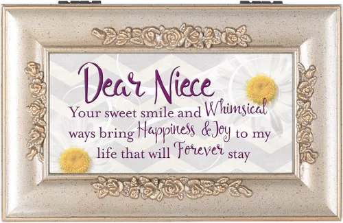 Miniatura 2 de Cottage Garden Caja de música pequeña con diseño de rosa en relieve en tono plateado con texto en relieve de sobrina Sweet Smile Bring Joy Plays You