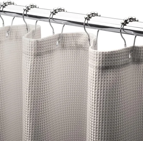 AmazerBath Cortina de Ducha Waffle de 78 Pulgadas de Largo, Cortina de Ducha de Tela Caqui Resistente 240GSM, Cortinas de Ducha de Baño de Calidad