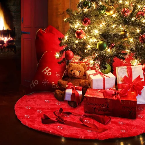 Miniatura 6 de Falda de Árbol de Navidad - Falda de árbol de 48 pulgadas grande roja con falda de árbol de piel sintética suave de alta gama para decoraciones