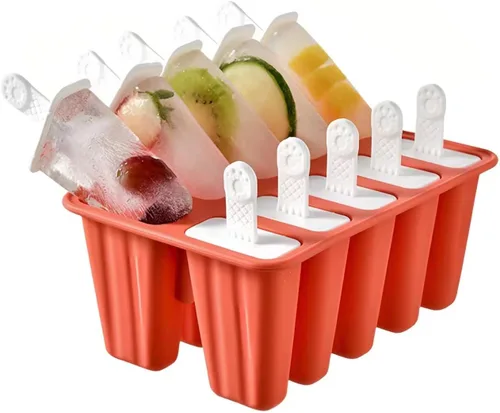 Juego de 10 moldes reutilizables para paletas de silicona, moldes para hacer helados, moldes de helado congelados, accesorios de cocina, leche Rojo