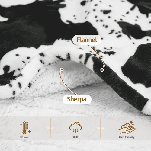 Miniatura 5 de Manta térmica con estampado de vaca negra de 50 x 60 pulgadas, manta eléctrica con 6 ajustes de calor y temporizador de 1 a 12 horas, sherpa