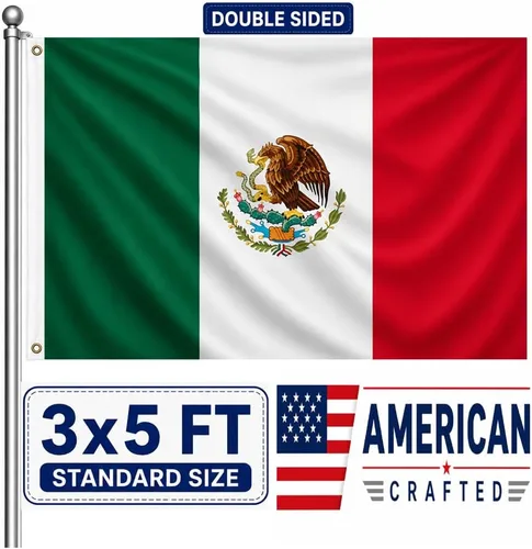 Bandera de México de 3 x 5 para exteriores, doble cara, resistente, 3 capas, banderas nacionales mexicanas, banderas súper duraderas, 4 filas de
