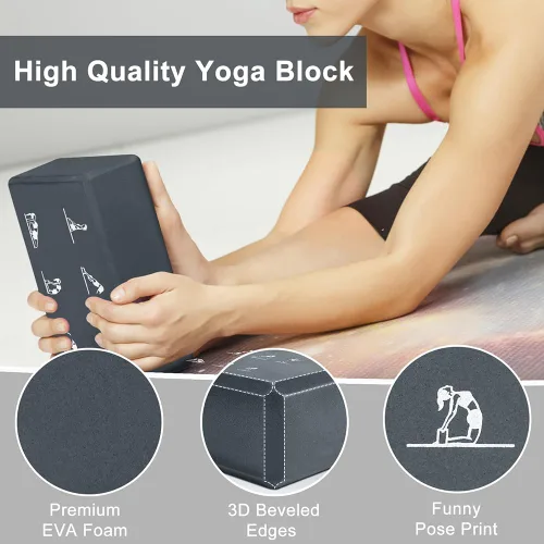 Miniatura 3 de Juego de 2 bloques de yoga y 2 correas de yoga, bloques de espuma EVA antideslizantes, ladrillos de yoga de alta densidad con correa de 6 pies, Gris