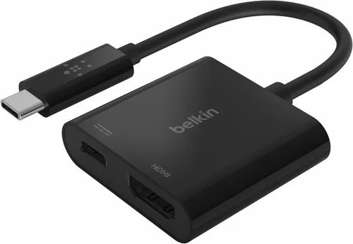 Belkin Adaptador USB C a HDMI + Puerto de Carga USBC para Cargar Mientras Visualizas, Soporta Video 4K UHD, Pase de Energía de hasta 60W para
