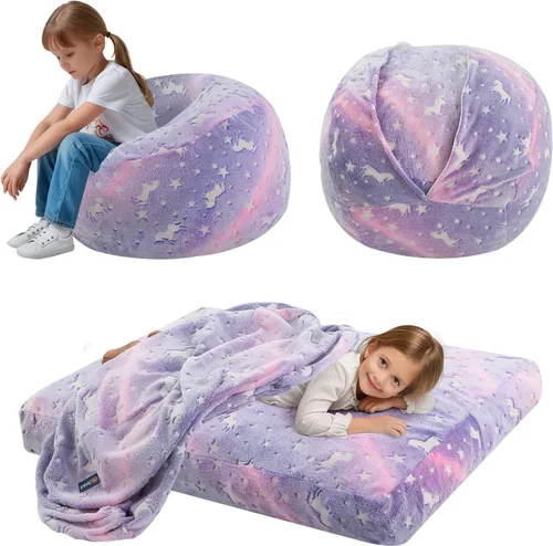 Miniatura 17 de COMAX Silla Puf para Niños que se Convierte en Cama Puf, Silla Puf de Pana para Niños y Niñas para Dormir, Pufs Perezosos para Niños con Relleno