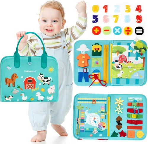 Tablero de actividades Montessori para niñas y niños pequeños de 3 años o más, juguete con animales de la granja, para aprendizaje preescolar, con