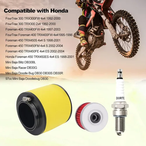 Miniatura 6 de Filtro de aire 17254-HC5-900 y filtro de aceite y bujía compatible con Honda TRX300 TRX300FW TRX400FW TRX450S TRX450ES TRX450FE TRX450FM 1992-2000