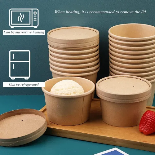 Miniatura 5 de Wuadua Paquete de 50 recipientes desechables de papel de 8 onzas con tapas, cuencos de sopa para llevar para fideos, ensalada, restaurante