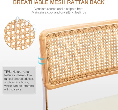 Miniatura 3 de Zesthouse Juego de 4 sillas de comedor de ratán natural, sillas de comedor modernas de mediados de siglo con respaldo de madera maciza y base
