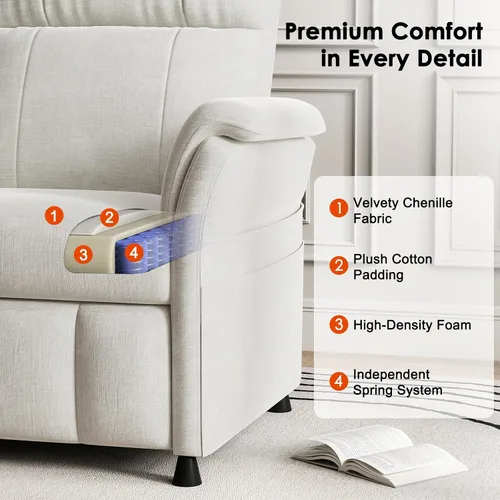 Miniatura 4 de AMADA HOMEFURNISHING Silla reclinable eléctrica para adultos, silla reclinable de felpilla moderna ajustable con bolsillos laterales, control