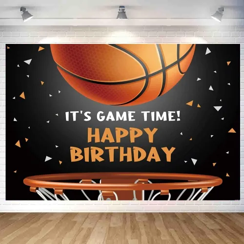 Fondo de baloncesto con texto en inglés «Happy Birthday» para decoración de fiesta de baloncesto en interiores y exteriores, suministros de