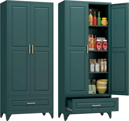 Miniatura 30 de Polup - Armario de despensa de cocina, armario de despensa de metal de 71 pulgadas de alto con puertas y estantes ajustables, alacena de comida Azul