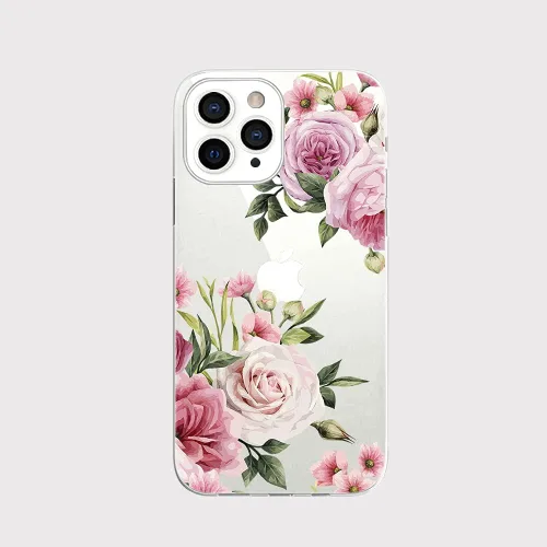 Blingy's Funda para iPhone 13 Pro (6.1 pulgadas), bonito patrón de rosas retro con diseño de flores de rosa, transparente, funda protectora