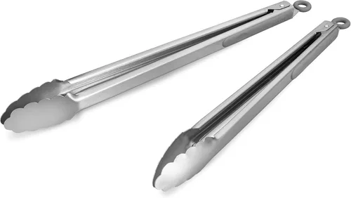 Miniatura 22 de Pinzas de cocina de acero inoxidable 304, juego de 2 pinzas resistentes de 9 y 12 pulgadas para asar a la parrilla, con bloqueo cepillado y agarre