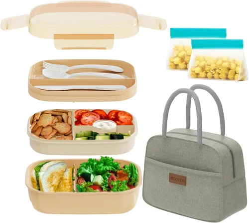 Miniatura 12 de JBGOYON® Juego de lonchera Bento, 3 recipientes apilables para adultos y niños, incluye bolsa de almuerzo, a prueba de fugas y sin BPA, juego
